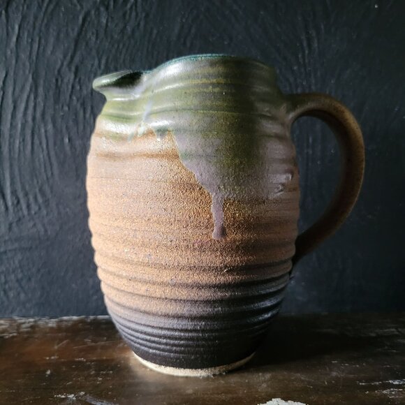 Vintage Artist Signed Studio Art Pottery Pitcher, Boho, Farmhouse, Cottage Decor - Picture 1 of 7